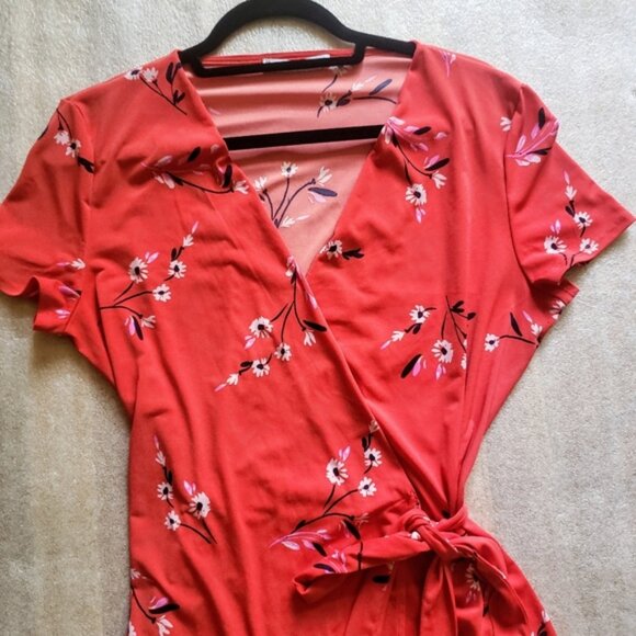 Mango MNG Orange Red Floral Wrap Dress, 6 - Picture 2 of 8